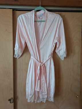 Light Pink Lace-Trim Satin Robe